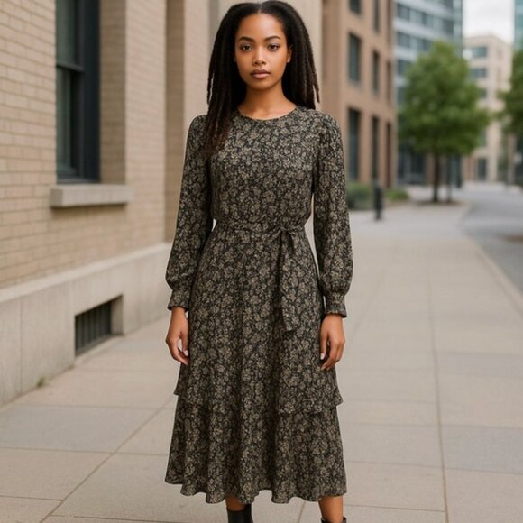 Boden Dresses & Skirts - Boden Womens Dress UK 20R US 16-18R Maxi Black Floral Tiered Ruffle D0427 NWT